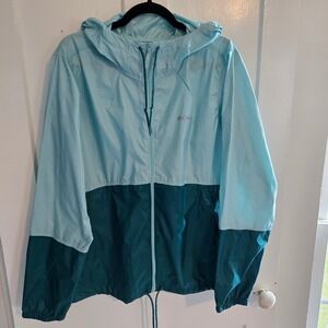 Columbia Flash Forward Windbreaker Jacket Blue Teal Colorblock Hooded Womens XL
